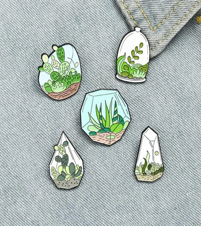 Dessin animé créatif plantes vertes épingles en émail vert mignon verre Cactus algues pour amis cadeau épinglette vêtements Bags4010209