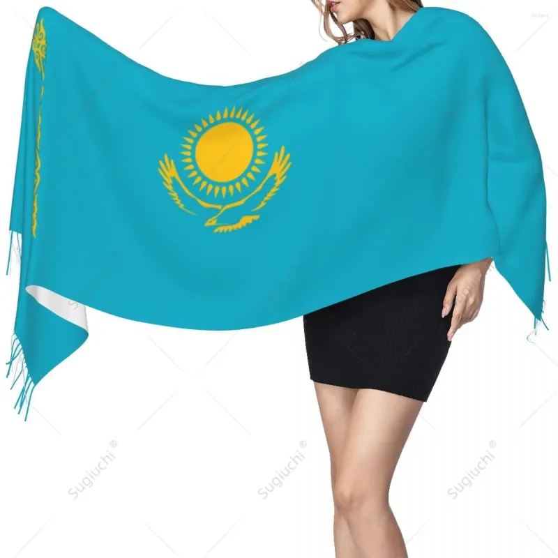 Szaliki kazachstan flaga szalik paszmina ciepły szal owinę hidżab wiosna zima wielofunkcyjna unisex