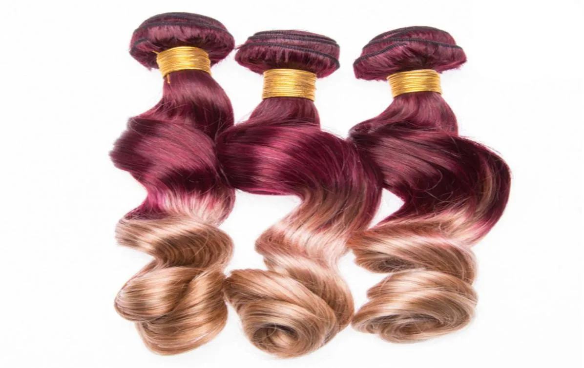 Burgundy Ombre Hair Weaves Honey Blonde 27 Loose Wave Hair Extensions 3PcsLot Wine Red Malaysian Virgin Human Hair6591037