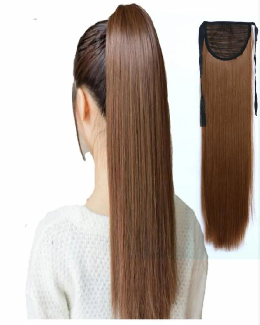 Slips på hästsvans hårförlängningar svans hårstycke långt raka syntetiska kvinnor039s hårvärmebeständig fiber4396418