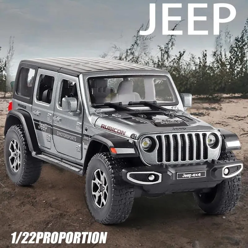 Cars Diecast Model 1/22 Jeeps Wrangler Pickup Offroad Vehicle Alloy Model Car Simulation Sound And Light Diecast Metal Toy Collection