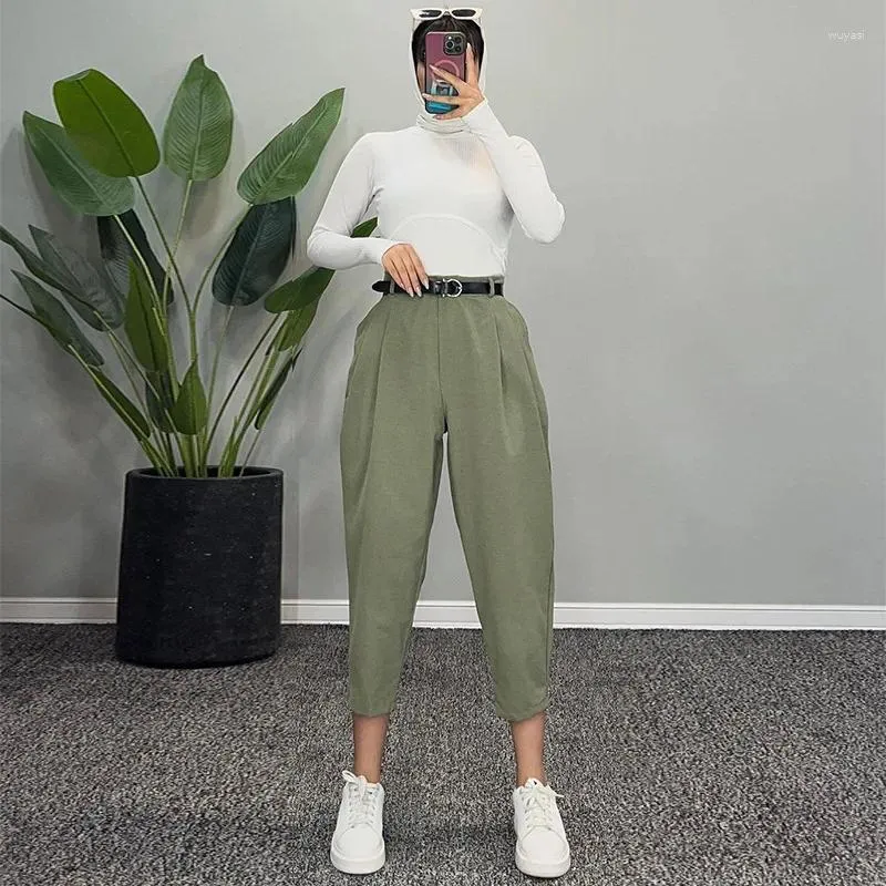 Women's Designer Pants Clothing Autumn High-waisted Wide-legged Loose Pockets Nine-point Harem Radish Bundled Feet Casual 2FY1Q