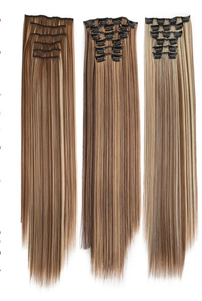 22 inches Clip in Synthetic Hair Extensions Weft 140g 20 Colors Simulation Human Hairs Bundles MR5S6PCS4370904