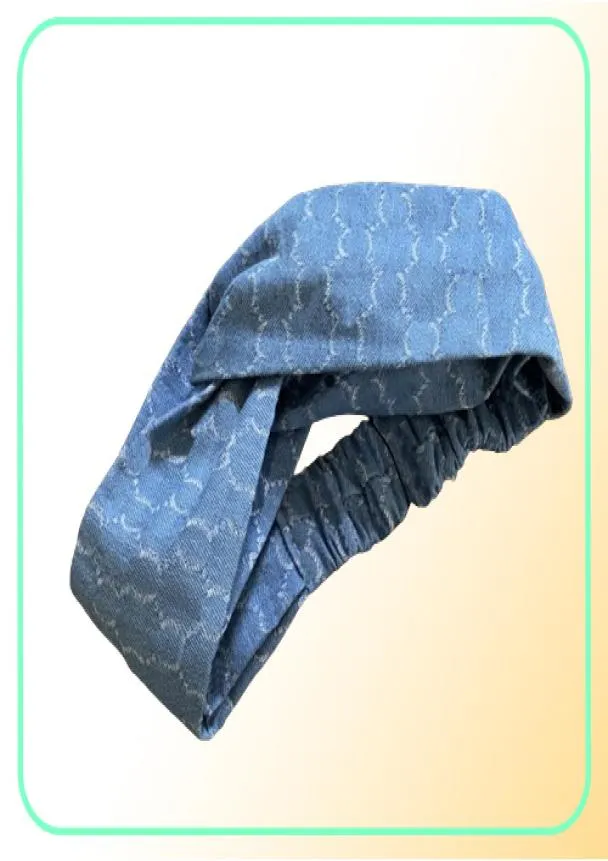 Fascia per capelli in denim scozzese Fasce per capelli incrociate blu Foulard sottile per donna Copricapo per lettera all'aperto Copricapo casual3348941