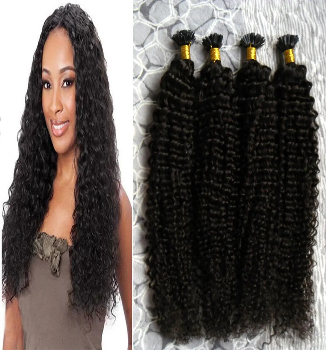 Unprocessed Brazilian Kinky Curly Virgin Hair U tip hair extensions 200g Pre Bonded Brazilian Human Fusion Keratin Natural Hair Ex5129696