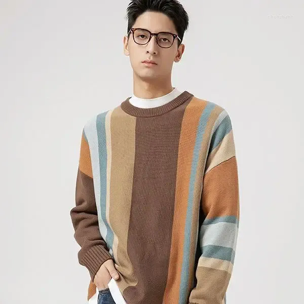 Men's Sweaters Autumn Personalized Retro Irregular Striped Sweater Loose Fashion Knitwear Couple Christmas Knit Jumper