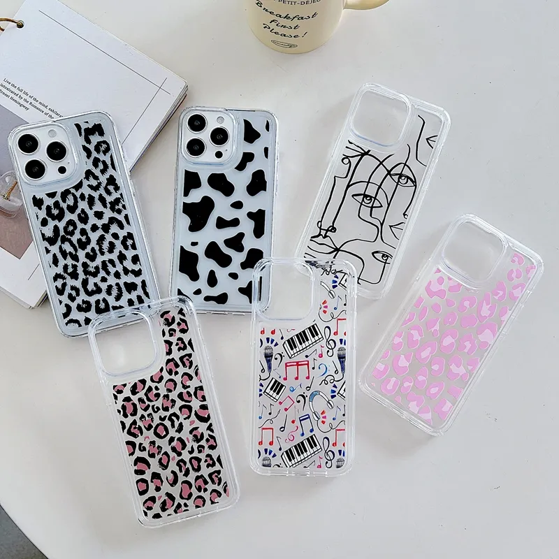 Fashion Leopard Soft TPU Shockproof Cases For iPhone 15 Plus 14 Pro Max 13 12 11 Iphone15 Clear Silicone Music Characters Men Women Cell Phone Back Cover Coque Skin