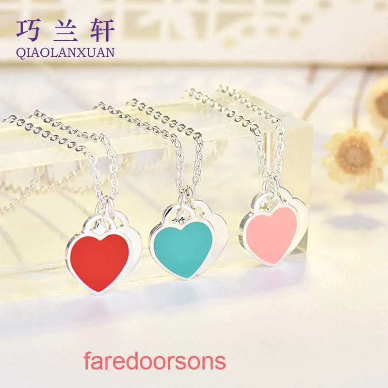 Tifannissm Pendant Necklac Best sell Birthday Christmas Gift simple love oil dripping enamel red blue pink three color heart