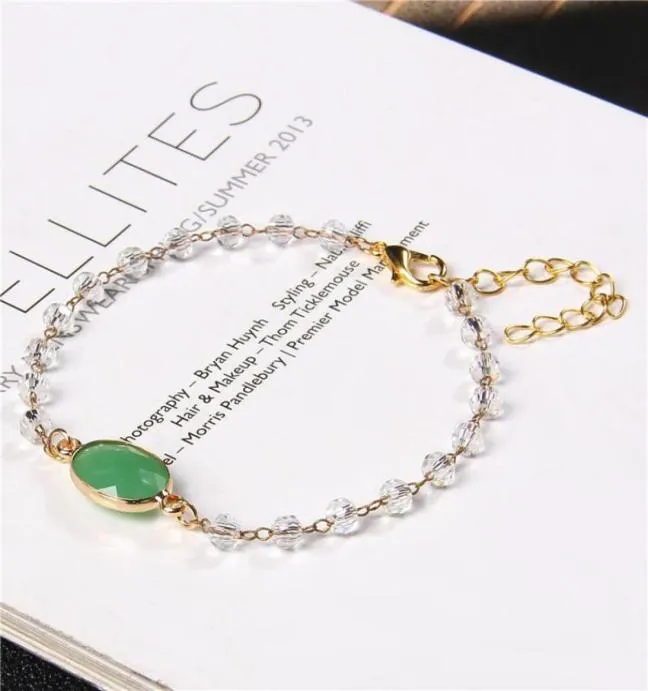 Bärade strängar Clear Agates Beaded Armband Colorful Quartzs Charm Gold Chain Armelets9381002