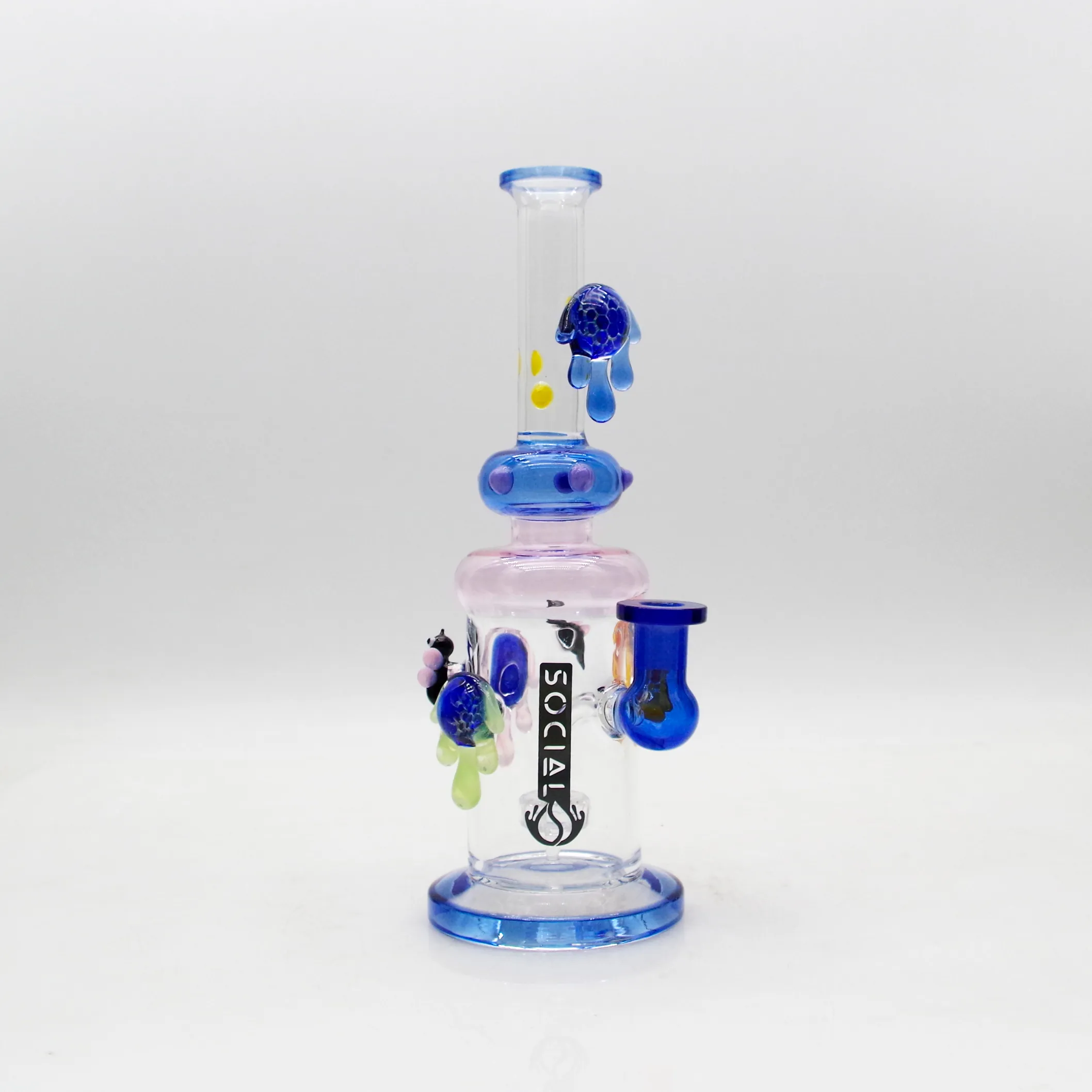 9inch Bong Glass Hookah Recycler Bee Percolator 14mm Female Joint with Bowl