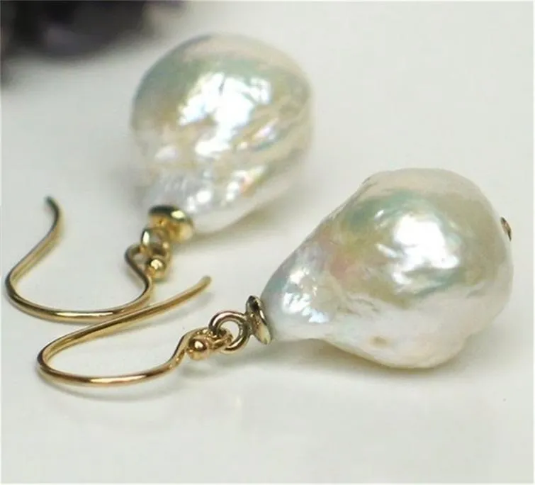 Boucles d'oreilles en perles baroques blanches, 1416mm, crochet 18K, bijoux fins, mode classique, bricolage, personnalité AAAA 2202128107141