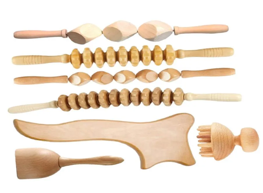 TCARE 7PCSSet Wood Therapy Massage GUA SHA Tools Maderoterapia Colombiana Lymfatisk dränering Massager Rollererapi Cup 2205126880248