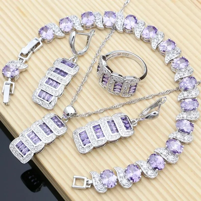 Braccialetti Set di gioielli in argento con ametista viola naturale Bracciale Orecchini Collana Compleanno Prom Gioielli Regali per mamma/moglie/migliore amica