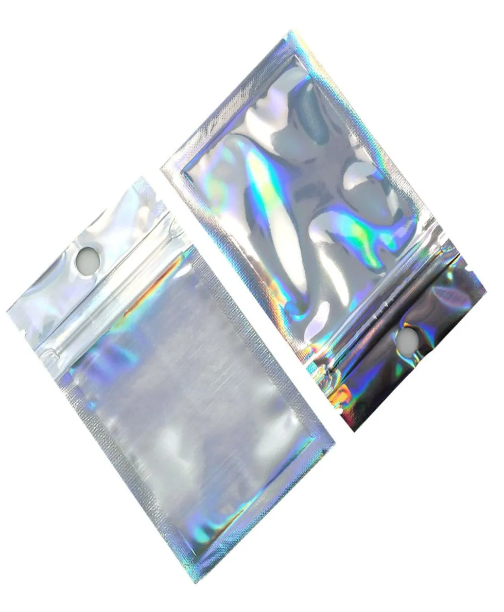 100Pcslot Clear Holographic Aluminum Foil Ziplock Package Bag Snack Seal Seal Plastic Mylar Pouch for Party Gifts Craft Packing9285481