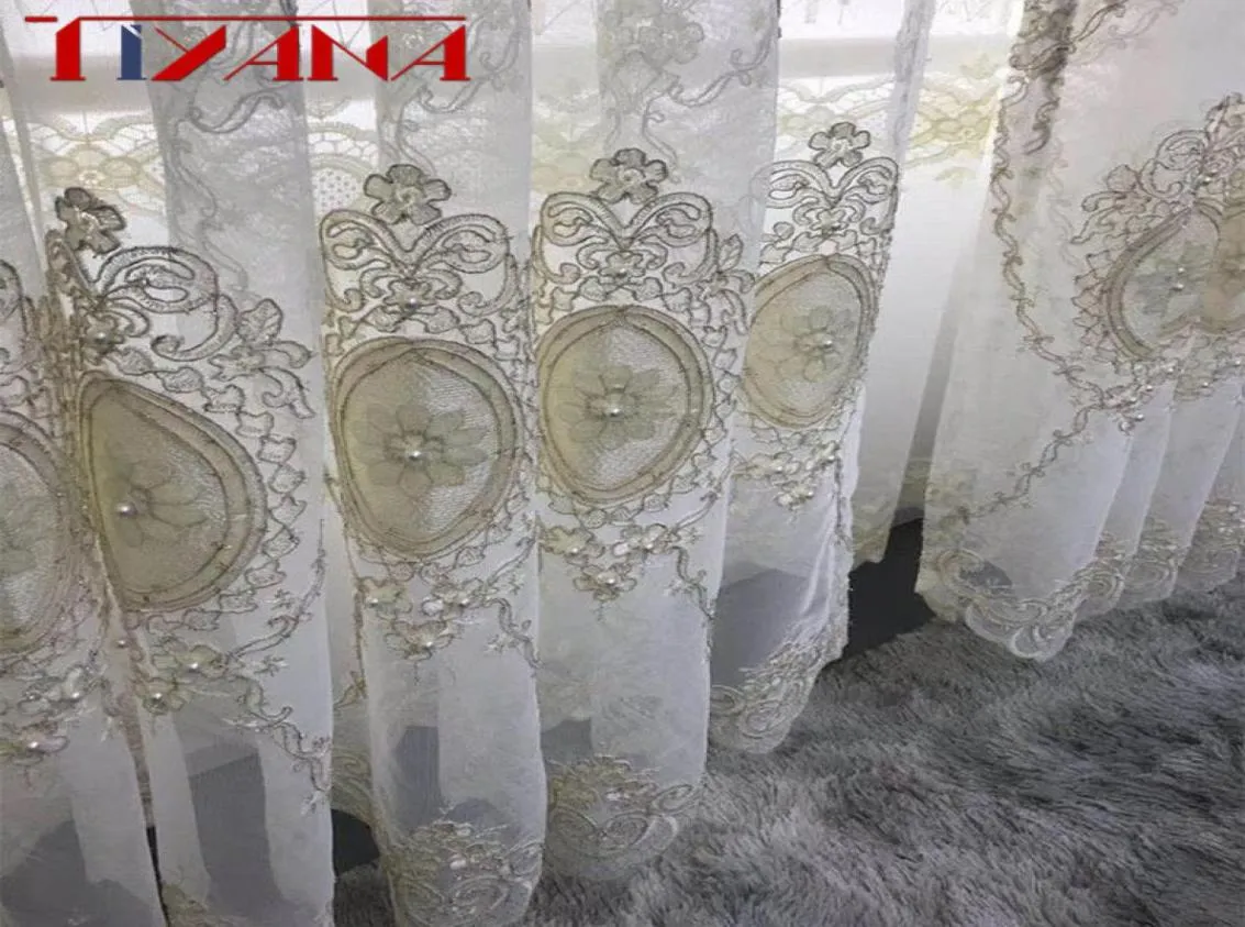 European Luxury Embroidery Screen Beads Tulle Curtain Luxury Home Decoration For Living Room Bedroom Custom Sheer Curtain T2604 T8226426