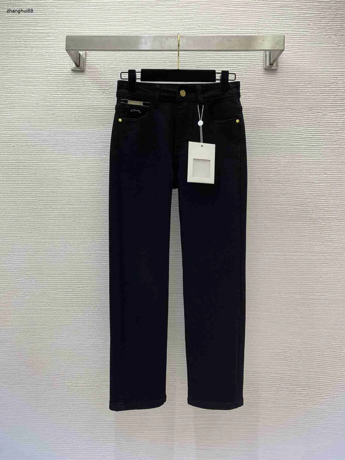 Designer femmes jeans marque vêtements dames poche brodé décoratif stretch mince jambe droite pantalon en denim Jan 02