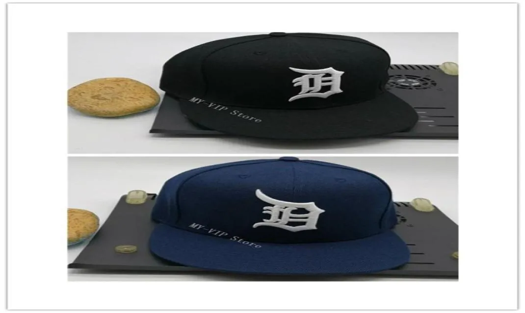 Stock listo Detroit Sports Gorras ajustadas Sombrero de béisbol fresco Adulto Pico plano Hip Hop Tigre Hombres Mujeres Azul Negro Cerrado completo Gorra1182736