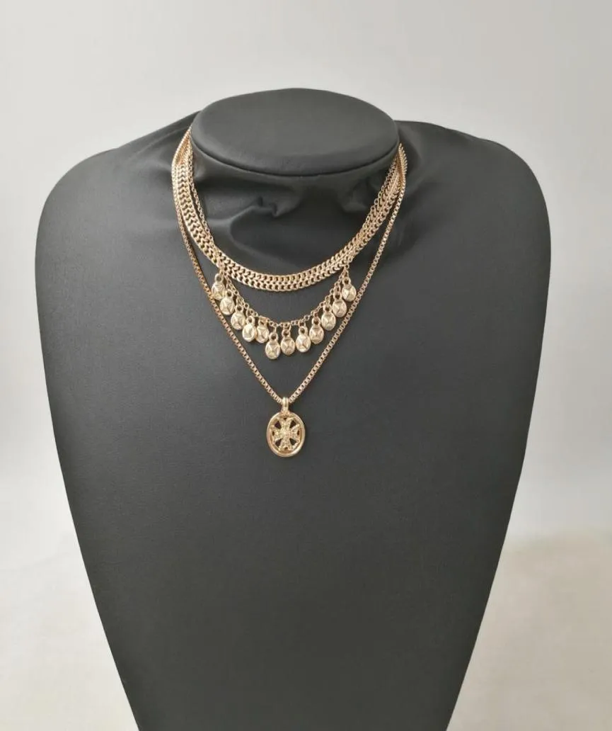Marka mody punkowa metalowa łańcuch monety Naszyjniki dla kobiet w stylu vintage biżuteria złota wisiorki Naszyjniki Chunky naszyjnik28882457
