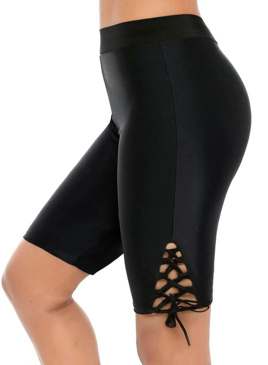 Jupes Giolshon été femmes taille haute short de bain recadrée mi-longueur Sport surf Leggings maillots de bain pantalons de Protection solaire bas mince