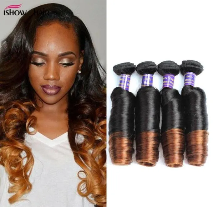 Nuovo arrivo rimbalzante riccio 3 toni Ombre tessuto brasiliano capelli fasci 12quot24quot T1B430 estensioni dei capelli umani peruviani Remy 15405939507904