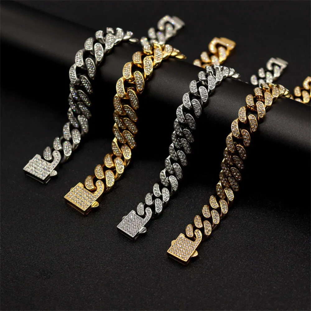 Hip Hop Fashion Jewelry Ice Iced Out Vvs Yellow Moissanite Diamond Stainless Steel Cuban Link Tennis Bracelets For Woman Men