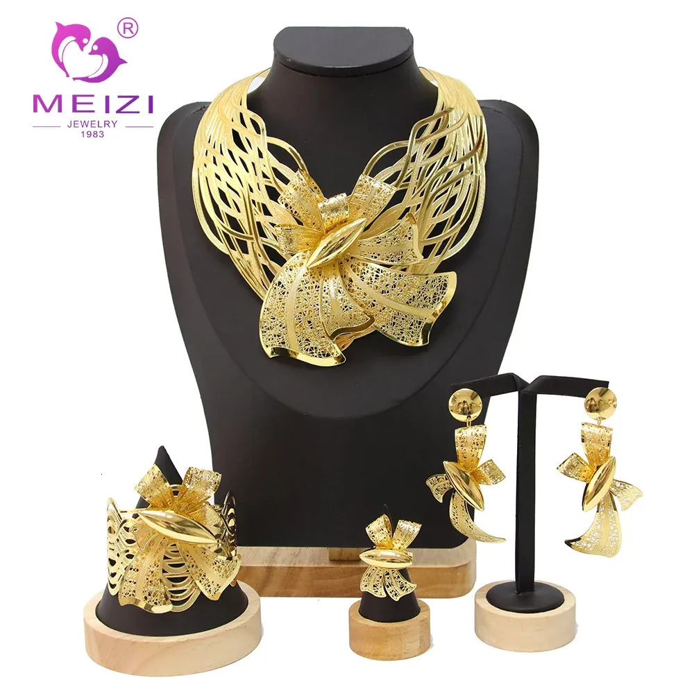 Jewelry Set Dubai 18k Gold Plated Jewelry Set For Women Wedding Banquet Party Adorn Gift 240102