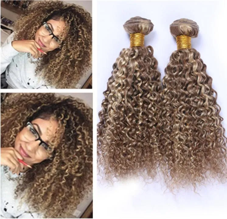 Kinky Curly 8613 Kahverengi Karışık Sarışın Piyano Renk Virgin Malezya İnsan Saç Demetleri 3pcs Highglight Mix Piyano Renkli İnsan Saç W5030580