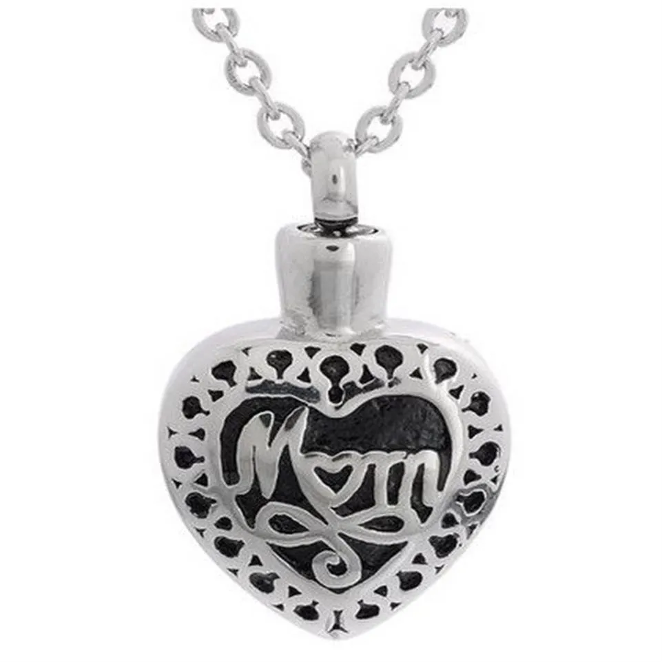 Lily Bijoux de crémation en acier inoxydable étanche maman coeur urne pendentif mémorial cendres souvenir pendentif collier avec un sac cadeau206U