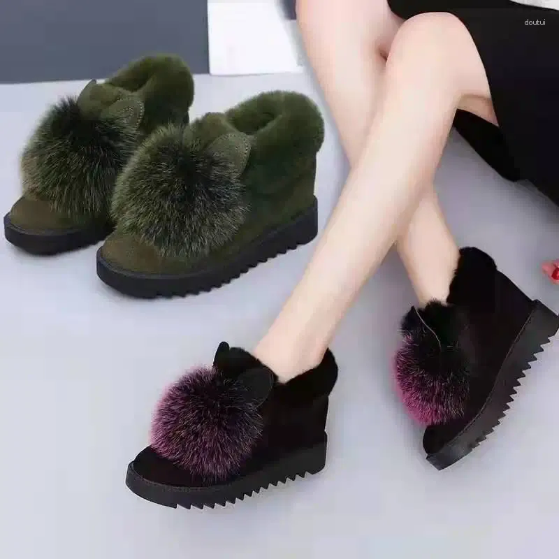 Sapatos de vestido Moda Outono Inverno Algodão Flat Fluffy Chinelos Orelha Home Indoor Fur Mulheres Bonito Quente Plus Plush ZJ267