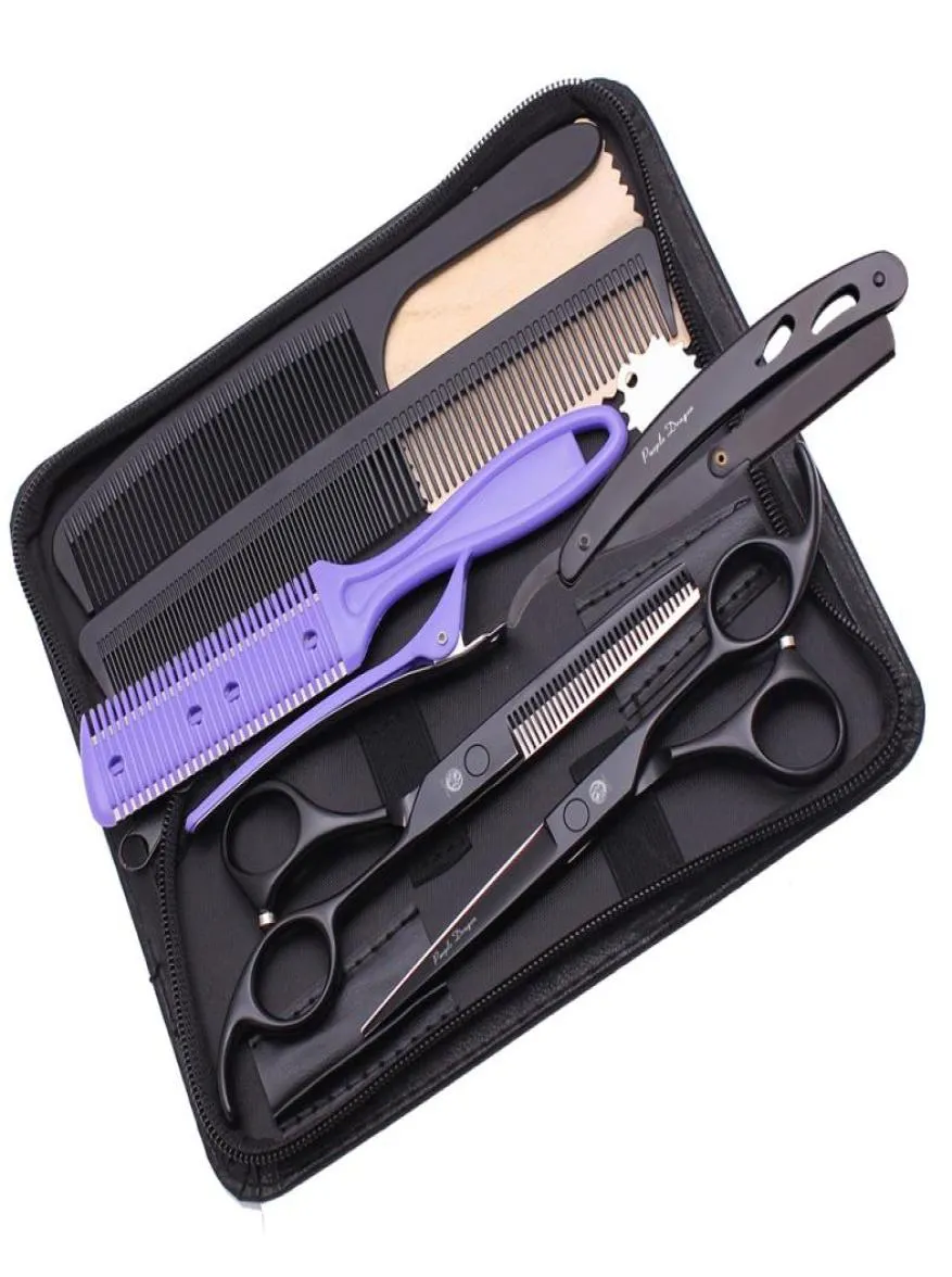 Professionell frisörsax Set 55quot 60quot JP Rostfri svart professionell hår sax Barber Frisör Shears3842241