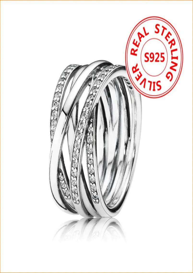 Autentico ANELLO intrecciato in argento sterling 100% 925 con scatola originale per gioielli in argento P Fedi nuziali Regalo da donna2614246