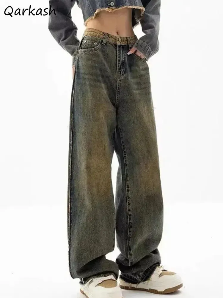 Jeans Dames Gebleekt S-4XL Vintage Patchwork Designer Speciaal Studenten High Street Eenvoudig Dagelijks Koreaanse stijl Vrije tijd All-match 231229