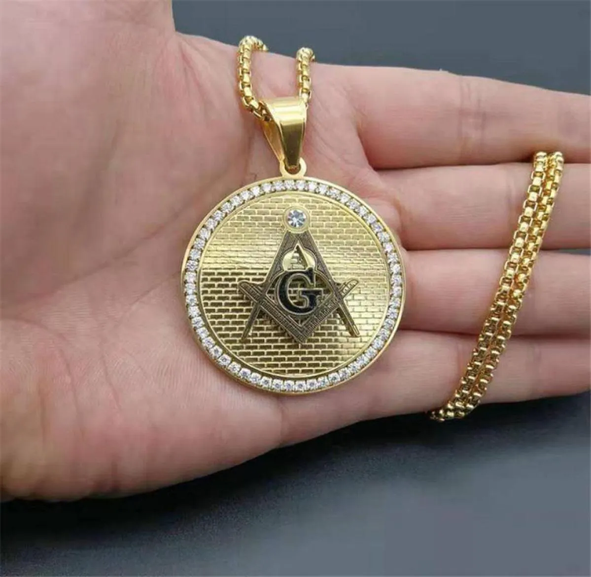 Pendant Necklaces Hip Hop Stainless Steel Masonic Symbol Pendants For WomenMen Gold Color mason Fashion Jewelry Drop3494617
