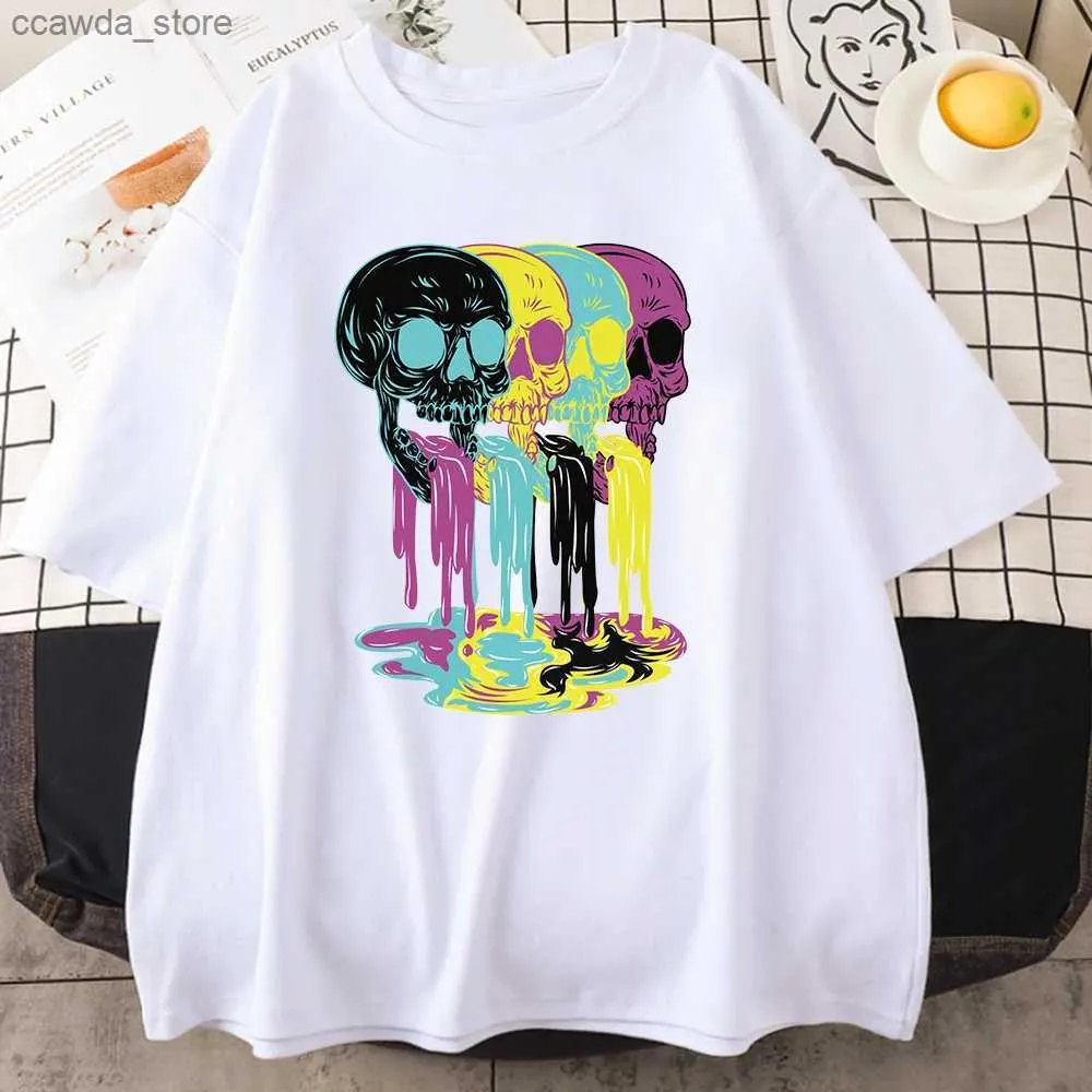 Man Tee Men's 4 Vomit From Skulls Zabawne drukowanie bawełniane koszulki dla mężczyzn Osobowość krótkiego rękawa All-Math Casual Mans Tee Odzież Q23010