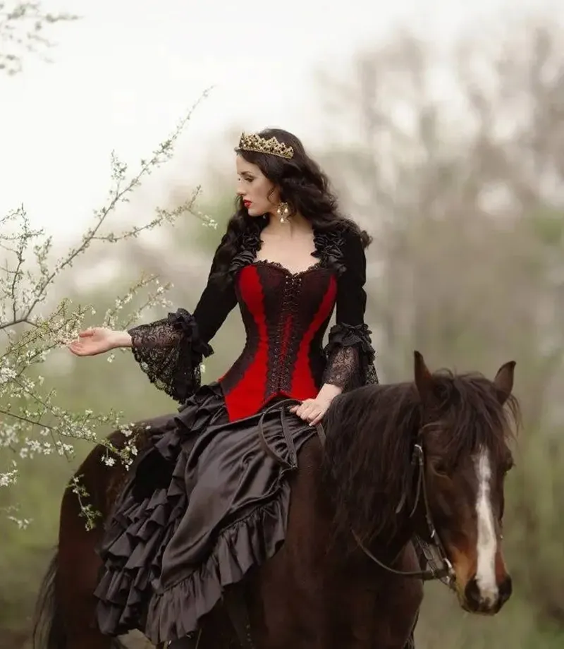 Red And Black Dress Vampire Gothic Wedding Dress Corset Black And Red  Vintage Bridal Gowns Tiered