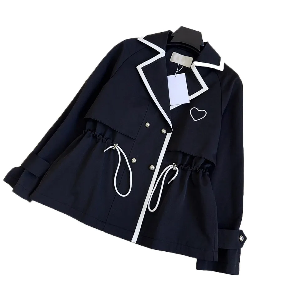 Veste Femme Automne Et Hiver Nouveau Cordon De Taille Design Classique Broderie Lettre Décorative Brodée Trench Coat Manteau Double Boutonnage