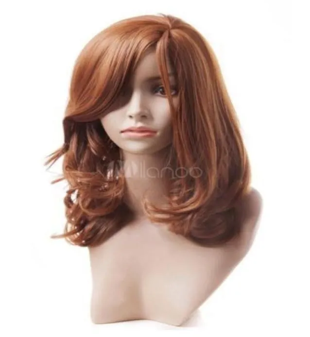 100 Real Hair Fashion Elegant Mahogany Medium Curly Women039s Wig New Wig Hair1595937