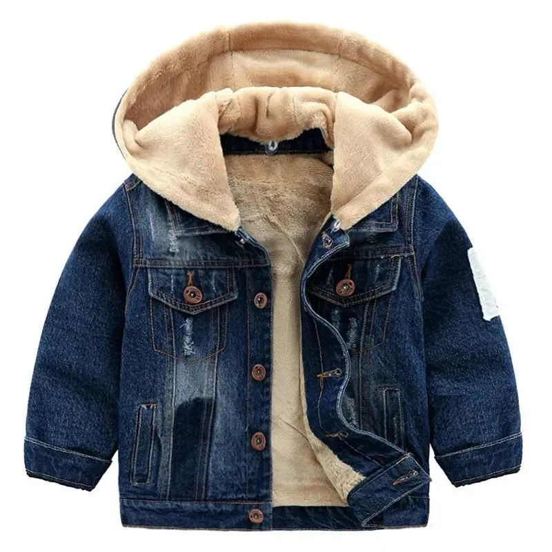 Jackets New winter children's clothing boys and children plus velvet thick warm denim jacket high quality kids fashion denim jacket