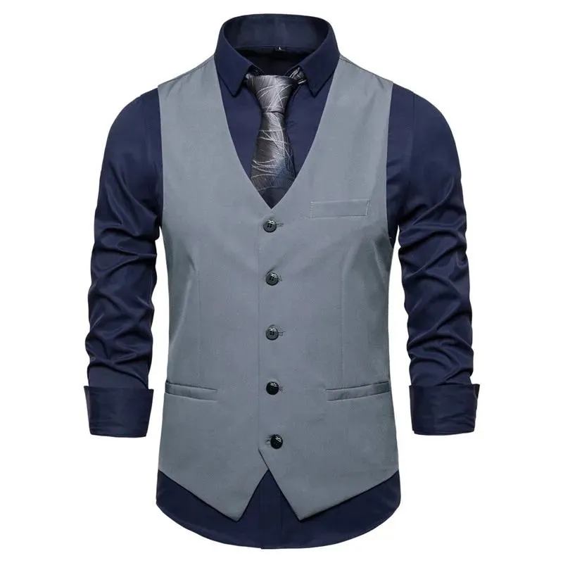 Vests Mens Solid Color V Neck Single Breasted Suit Vest Men Business Formal Work Casual Vest New Party Wedding Tuxedo Vests Male Gilet