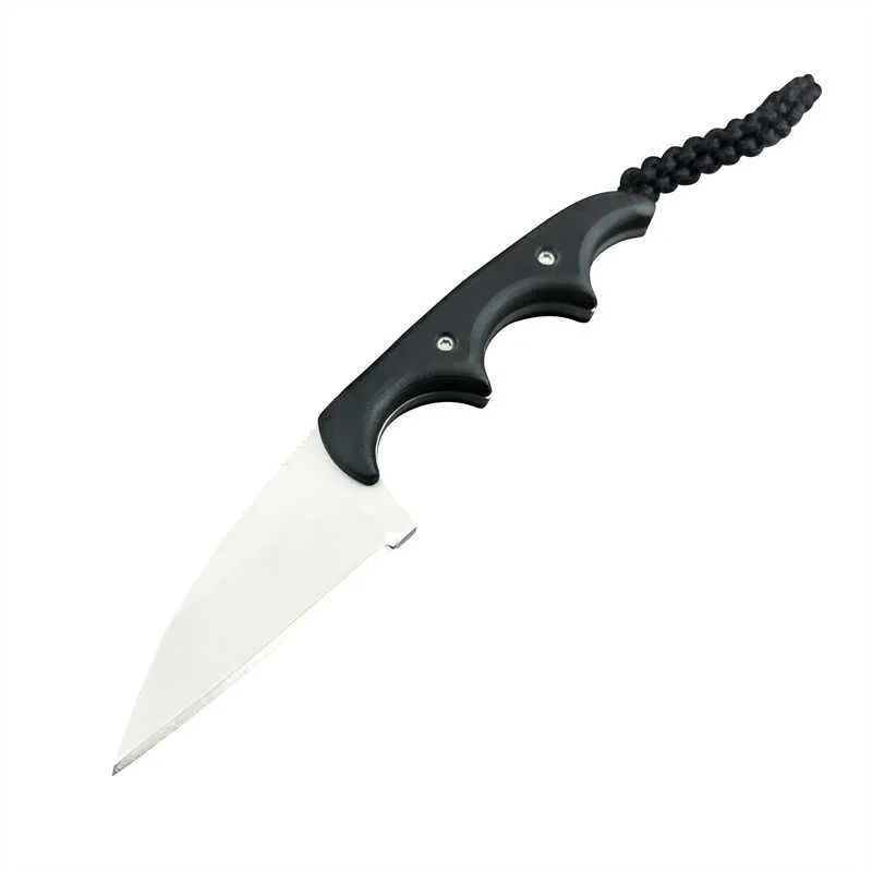 MINIMALISTA 2385 Cuchillo de hoja fija con mango de lino, mini collar EDC para exteriores, cuchillo con funda K