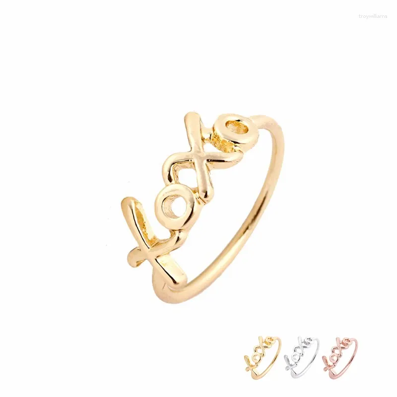 Cluster-Ringe Großhandel 50 teile/los Einfacher Buchstabe XOXO Gold/Silber/Rose Gold Überzogene Fingerring Schmuck Für Frauen Mädchen geschenk