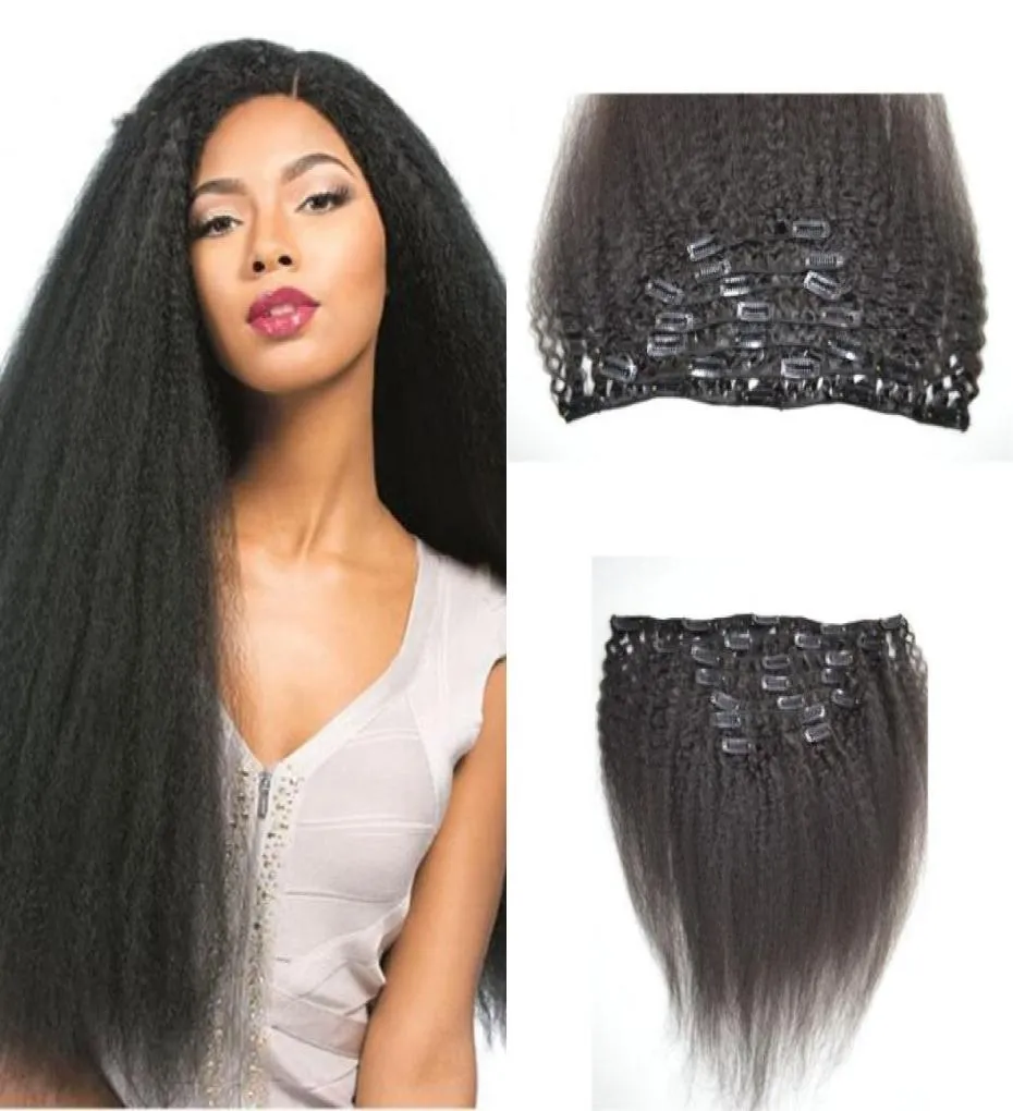 Kinky Straight Clip Indian Human Hair Extension Natural Color Natural Color 무모한 인간 머리 클립 머리 확장 824 인치 Geasy6210642