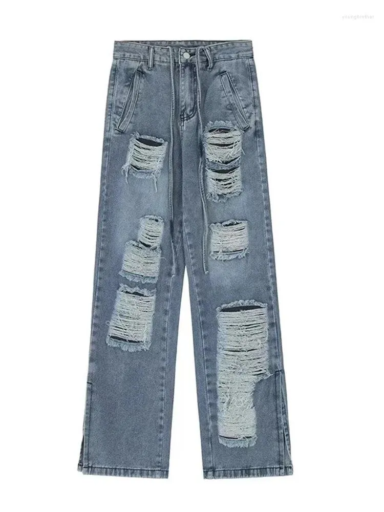 Herren Jeans 2024 Y2K Streetwear Baggy Flared Zerrissene Hosen Frau