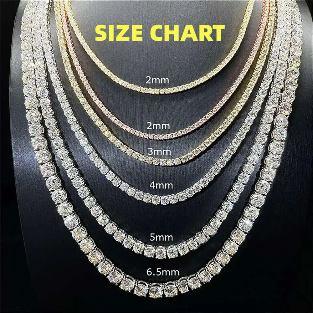 Tanie cena biżuteria Hip Hop 3 mm 4 mm 5 mm 6,5 mm GRA Certyfikat S Sier VVS1 D Kolor Diamond Moissanite Tennis Naszyjnik