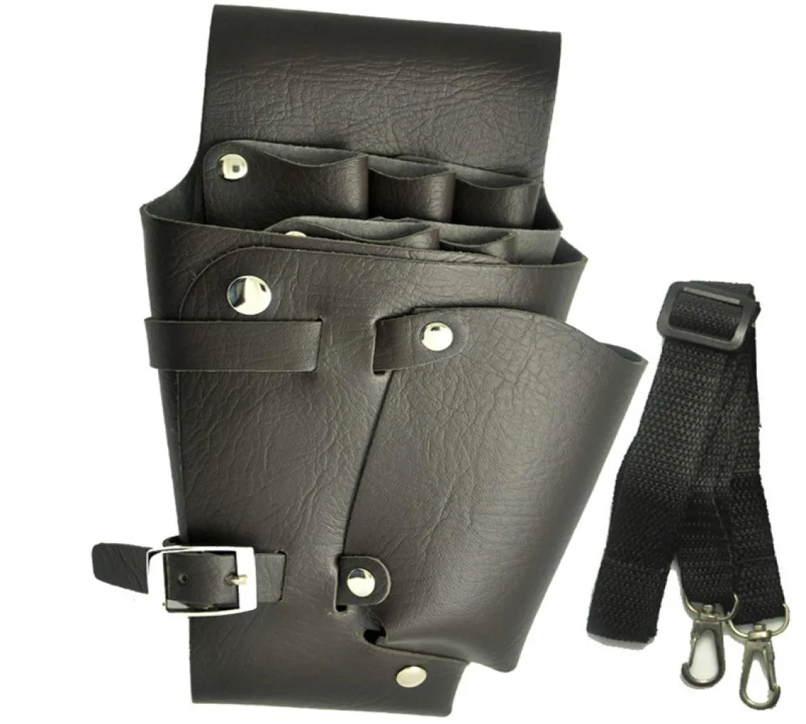 PU-Leder-Niet-Haarscheren-Beutel-Clips-Beutel-Friseur-Friseur-Scheren-Holster-Beutel-Halter-Kasten mit Taillen-Schultergurt Black5092648