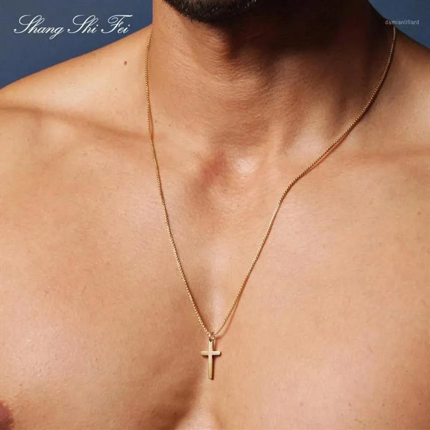 Colares com pingente colar cruzado para homens - corrente de joias de ouro masculina1323E