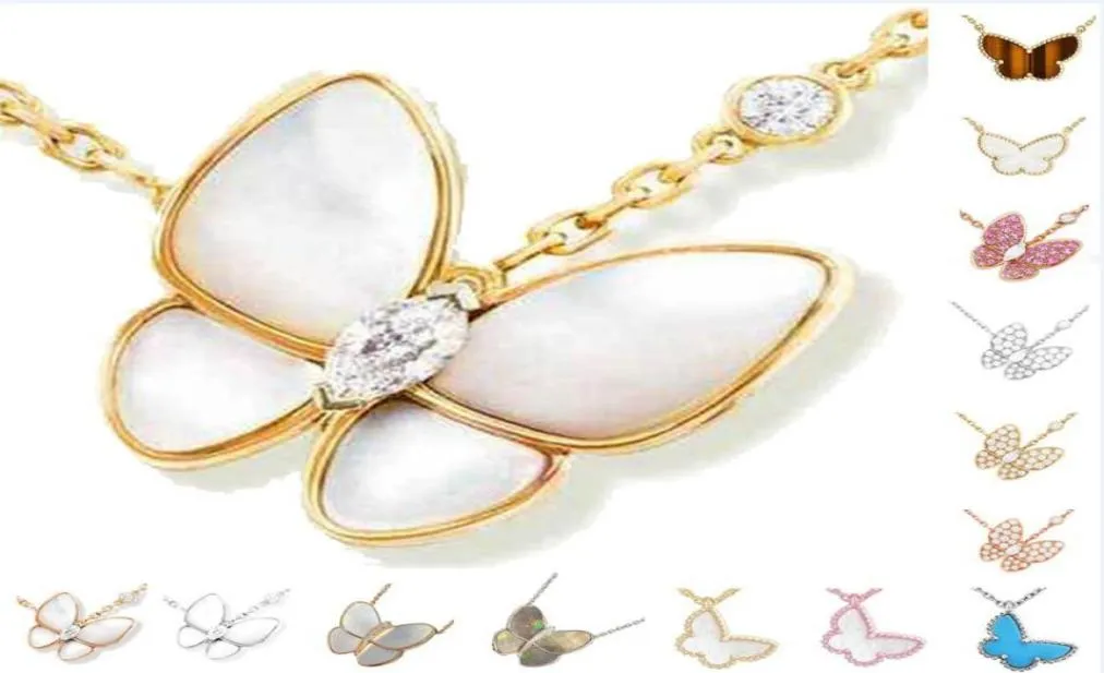 Designer-Halskette, Luxus-Schmuck, Schmetterlings-Halsketten für Frauen, Red Bule White Shell, Roségold-Platin-Anhänger, Hochzeitsgeschenk, Stainl2094518