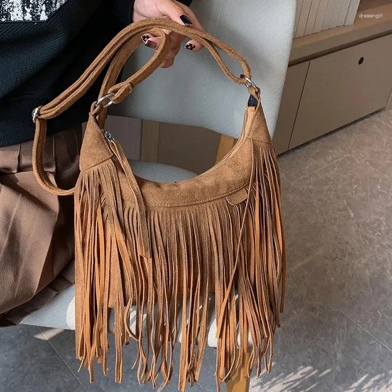 Sacos de noite Mulheres American Fringe Bag Imitação Deerskin Vintage Saddle Fashion Spice Crossbody