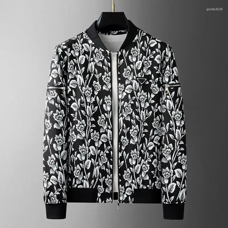 Men's Jackets Minglu Floral Jacquard High Quality Stand Collar Zipper Spring Autumn Casual Male Coats Fashion Man Outerwear 4XL