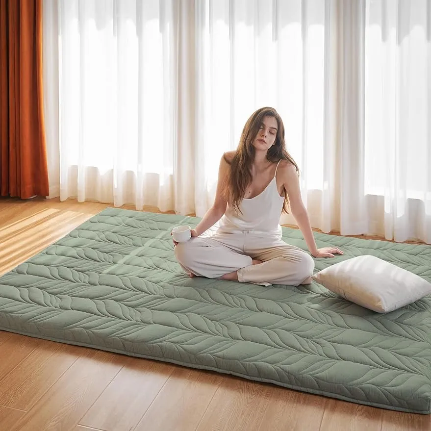Zonli Mattrestrestress布団マットレスフルサイズ、厚いロールアップタータミマットを洗えるカバー、折りたたみ可能なポータブル床床ラウンジャーマットレススリーピングパッド